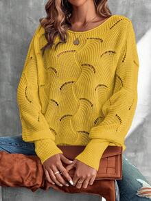 EMERY ROSE Áo len chui đầu cổ tròn khoét lỗ màu trơn thường ngày - Màu vàng - Xem 3