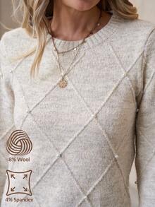 Solivie Autumn  Women's Casual Pullover Sweater, Autumn/Winter Winter Clothes For Women Apricot Sweater Contains Wool Pearl Sweater Apricot Pullover Autumn Base Outer Wear