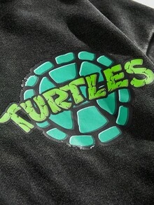ROMWE MEN TEENAGE MUTANT NINJA TURTLES | ROMWE Men's Casual Turtle Print Washed Zip-Up Hooded Sweatshirt, Autumn - Black - View 4