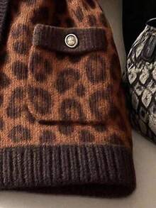 SHEIN Tall 时尚豹纹圆领女式针织开衫背心 - 彩色 - 查看 5