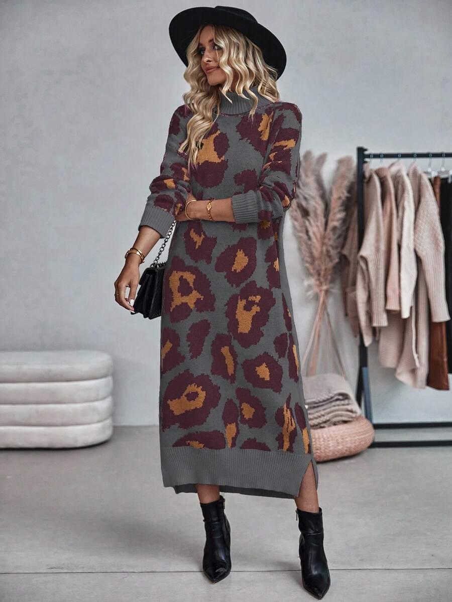 EMERY ROSE Váy len cổ lọ phối màu đơn giản dành cho nữ, Thu/Đông - Nhiều màu - Xem 1