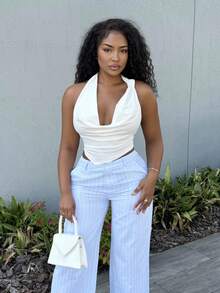 Alexandranx Women's Solid Color Sexy Fashion Cowl Neck Blouse - White - View 1