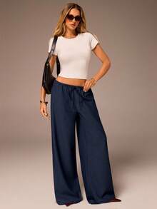 Avantive 秋冬 万圣节 圣诞节 新年 外出 毕业舞会 优雅 正式 奢华 时尚 商务休闲 生日/办公室服装/乡村 音乐会/俱乐部服装 性感/西部/工作服/街头服饰/复古/节日/鸡尾酒/锐舞/舞会/夏威夷/机场/搞笑/基本款/早午餐服装/2000 年代风格/紧身/老钱风格/教堂/返校节/优雅/派对/端庄/约会之夜/秋季/冬季/低腰宽松/阔腿/直筒/海军蓝裤子 - 藍色 - 查看 5