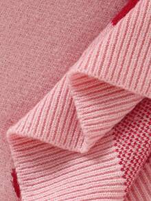 SHEIN Young Girl Pink Heart Pattern Sweater, Autumn Fairy Holiday Party Young Girls Oversized Loose Fit Knit Jumper, Girls' Autumn/Winter Warm Knitted Long Sleeves - Pink - View 7
