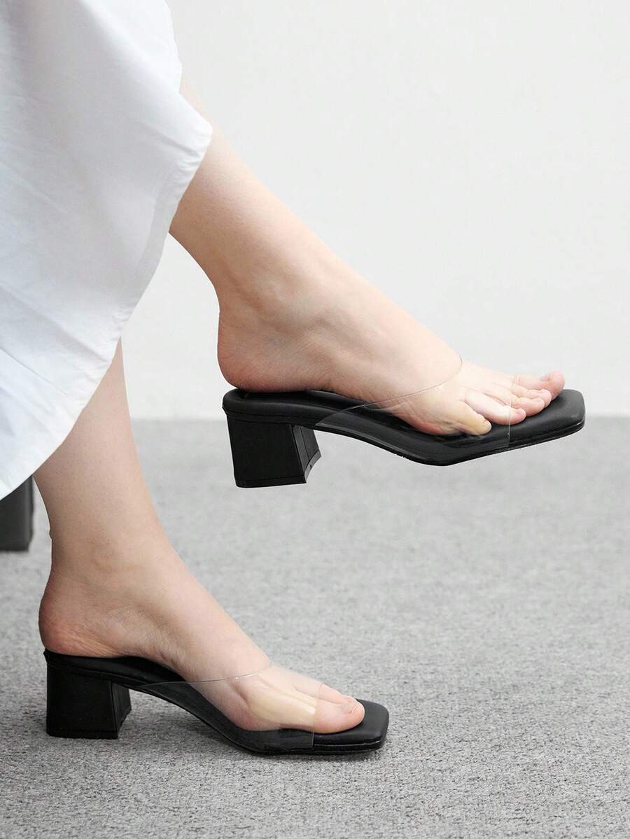 CUCCOO BIZCHIC 女士黑色时尚简约透明系带高跟凉鞋 - 黑色 - 查看 1