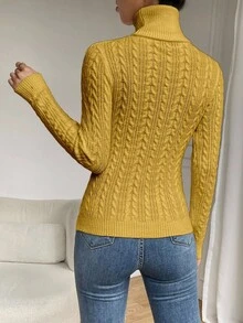 EMERY ROSE 秋冬休闲纯色高领毛衣 - 黃色 - 查看 2