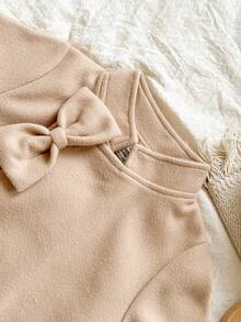 Vintaside Kids Bộ quần áo len cardigan dài tay họa tiết lạc đà thanh lịch cho bé gái, trang trí nơ, cổ điển ngọt ngào, ôm vừa vặn, thích hợp cho các buổi đi chơi, chụp ảnh, ngày nghỉ, ngày lễ, tiệc tùng - Màu be - Xem 5