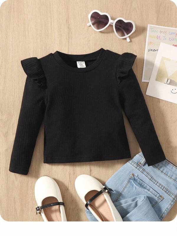 SHEIN Baby Girl Casual Comfortable Long Sleeve Pullover Sweater, Suitable For Spring And Autumn