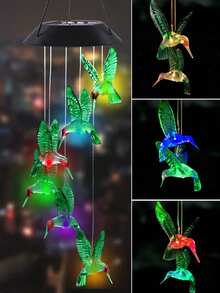 1PC Solar Hummingbird Wind Chimes Color Changing Solar Mobile Lights Waterproof LED Wind Chimes Solar Powered Lights For Garden Balcony Patio Lawn Halloween Christmas Thanksgiving Gift