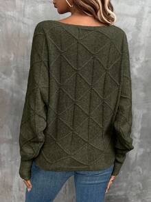 EMERY ROSE Women's Casual Solid Color Batwing Sleeve Crew Neck Sweater, Autumn/Winter - Army Green - View 2