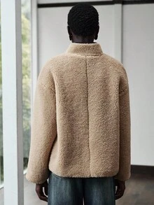 Lumivelle Palton din blană artificială, la modă, larg, călduros, Luminelle, pentru femei, toamnă/iarnă - Caisă - Vizualizare 2