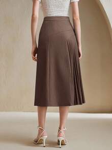 Anewsta 女士商务半身裙，简约百褶设计，优雅气质，秋季 - 咖啡棕 - 查看 7