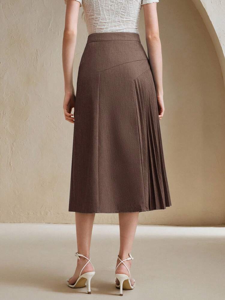 Women's Business Skirt, Minimalist Pleated Design, Elegant Vibe, Autumn