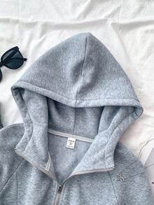 SHEIN 少女休闲日常拉链卫衣，插肩袖设计，适合秋冬季日常穿着 - 淺灰色 - 查看 4