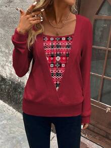 EMERY ROSE Women's New Arrival Christmas Element Graphic Print Casual Pullover Sweatshirt, Autumn/Winter - Multicolor - View 3