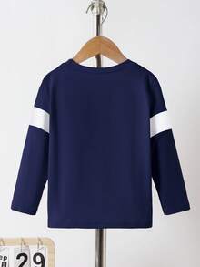 Sparklyn Camiseta de manga larga con cuello redondo y diseño de bloque de color para niños pequeños, con estilo deportivo, adecuada para primavera y otoño, actividades al aire  uso diario, se puede usar como camiseta interior o como prenda exterior, cómoda de llevar Tops de manga larga para niños