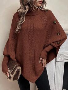 EMERY ROSE Women's Casual Solid Color Turtleneck Batwing Sleeve Sweater, Autumn/Winter