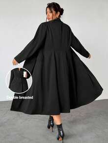 Firerie Plus Size Elegant Black Summer Formal Mandarin Collar Double Breasted Blazer Dress Women,Long Sleeve Flared Hem Tuxedo Jacket For Party,Weddings - Black - View 1