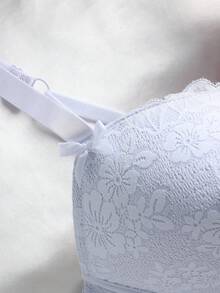 SHEIN 2pcs/Set Plus Size Women Lace Patchwork Minimalist Underwire Bra With Adjustable Straps, Supportive & Shaping, Lift - Black and White - View 4