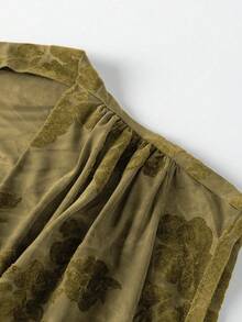 GlowEve 女式复古休闲花卉植绒褶皱吊带背心，夏季 - 薑色 - 查看 6