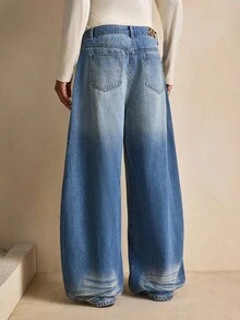 Quần jeans ống rộng ống loe có túi viền tua rua cho nam - Màu xanh lam - Xem 1