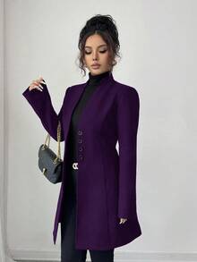 SHEIN Tall 女士休闲立领修身夹克 - 紫色 - 查看 5