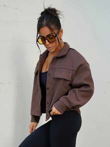 SAYEHFBABY Casual Drop Shoulder Button Down överrock, höst - Brun - Visa 5