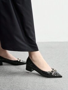 CUCCOO BIZCHIC Giày cao gót nữ thời trang đính kim loại đi làm - màu đen - Xem 1