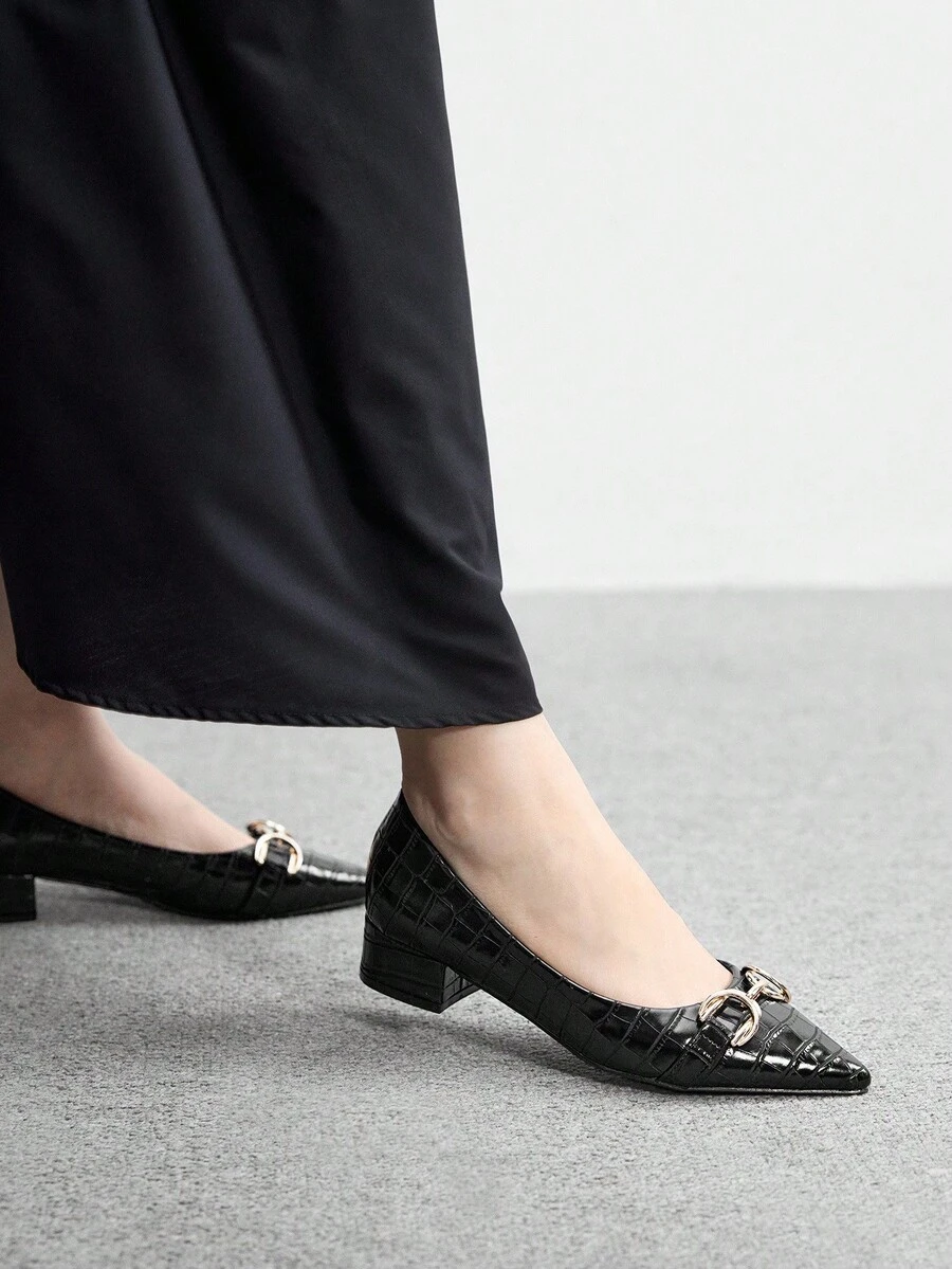 CUCCOO BIZCHIC Giày cao gót nữ thời trang đính kim loại đi làm - màu đen - Xem 1