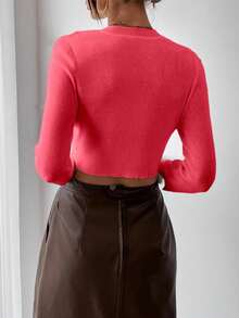 EMERY ROSE Y2K Casual Commute Comfortable Travel Holiday Fitted Cropped Sweater, Christmas - Watermelon Pink - View 2