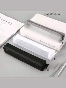 1/2/3个装极简透明网眼铅笔盒，学生考试用品收纳袋，迷你方形收纳袋，返校季必备，学习用品，铅笔袋，书包 - 黑色 - 查看 12