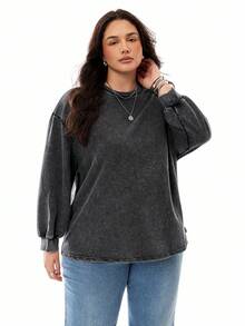 SHEIN EZwear Plus Drop Shoulder Sweatshirt For Spring And Autumn Graduation,Back To School Outfits,Graduation,Teacher Outfits For Women,Back To School Winter Fall - Black - View 4