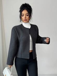 Elenzga 短款大衣，优雅女士外套，秋冬款 - 灰色 - 查看 4