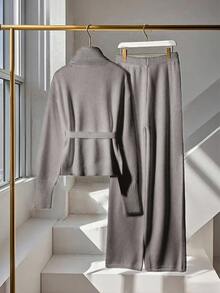 Franclia 2件套女士高端优雅针织毛衣，白色，秋冬 - 摩卡棕 - 查看 2