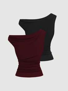 Sweetra 女士时尚不对称领口吊带背心，夏季