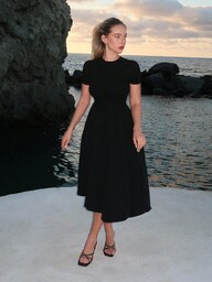 Turnttoni Black Fishbone Patchwork Short Sleeve Midi Dress,Fall/Winter Women Dress,Women Vintage Clothes,Back To School Clothes,Black Dress,Bodycon Dress,Teacher Dress,School Clothes,Fitted Dress,90s Fashion,Summer Dresses For Women,Tea Party Dress