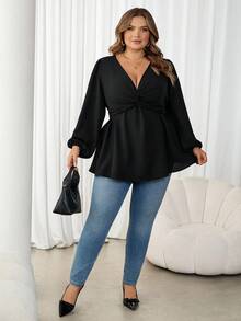 SHEIN CURVE+ Áo thun đen thường ngày phong cách Pháp cỡ lớn, Thu/Đông - màu đen - Xem 9