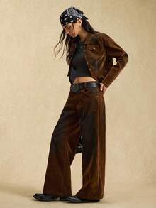 Easelle Áo khoác denim cổ bẻ phong cách Boho Chic cổ điển dành cho nữ Áo khoác nữ màu nâu Áo khoác nữ màu nâu ngắn Áo khoác nữ màu nâu nhung Áo khoác ngắn Áo khoác nữ kiểu miền Tây - Nhiều màu - Xem 4