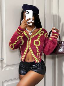 BamGleam Women's V-Neck Fluffy Knit Cardigan, Autumn/Winter New Arrival