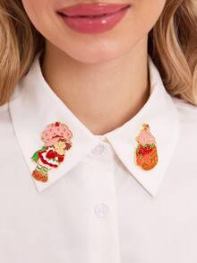 Strawberry Shortcake X SHEIN 3 件时尚 3D 浮雕骷髅和花朵锌合金胸针，金色徽章礼物，适合外套、衬衫、西装、包包、万圣节 - 彩色 - 查看 6