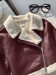 SHEIN Baby Mädchen Herbst/Winter süße vielseitige Farbblock Jacke mit Thermofutter