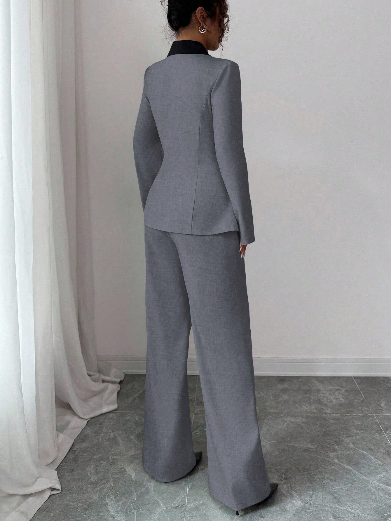 Elenzga بدلة نسائية أنيقة طويلة الأكمام بتباين لون...