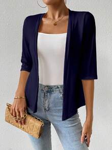 EMERY ROSE Women's Casual Solid Color Regular Jacket, Summer - Navy Blue - View 5