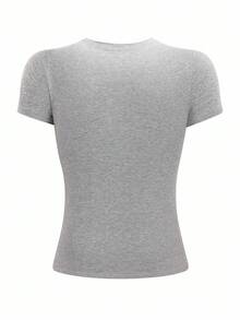 Camiseta casual de verano para mujer de unicolor con cuello redondo y manga corta - Burdeos - Ver 9
