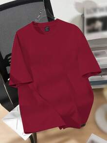 Attitoon Oversized, lässiges, minimalistisches Buchstaben-Grafik-Rundhals-Kurzarm-Loose-T-Shirt für Frauen, geeignet für Frühling & Sommer, ROT