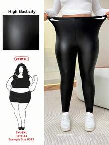 SHEIN CURVE+ Quần legging trơn màu thường ngày cỡ lớn cho nữ/Mùa thu/Mùa đông - màu đen - Xem 10