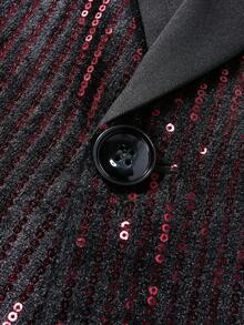 Manfinity AFTRDRK 男士亮片披肩领单排扣西装外套，完美适用于晚宴、派对、毕业典礼和圣诞派对。男士红色亮片西装外套，情侣装的完美之选。2025闪亮派对西装外套，正式夹克，适合婚礼、舞会和夜总会等场合。男士设计西装外套，男士晚宴现代派对服装，男士婚礼夹克，男士黑色亮片西装，圣诞节 - 黑色 - 查看 4