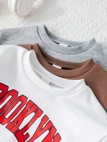 SHEIN Babygirl 可爱休闲字母图案长袖卫衣套装，秋冬 - 彩色 - 查看 4