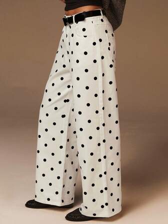 Athîral 女士时尚通勤圆点印花阔腿裤