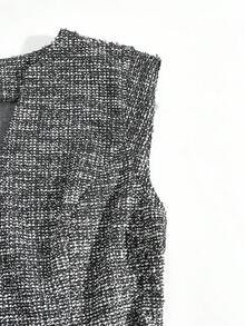 SHEIN Franclia Vestido casual sin mangas con escote en pico para mujer - Negro - Ver 7